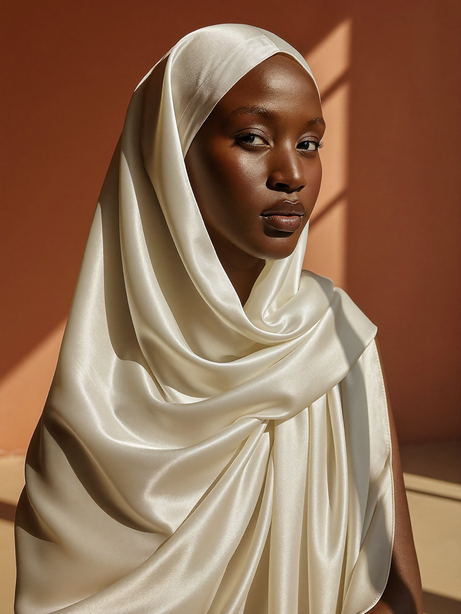 Silk Crêpe Hijab worn by Zainab, ivory