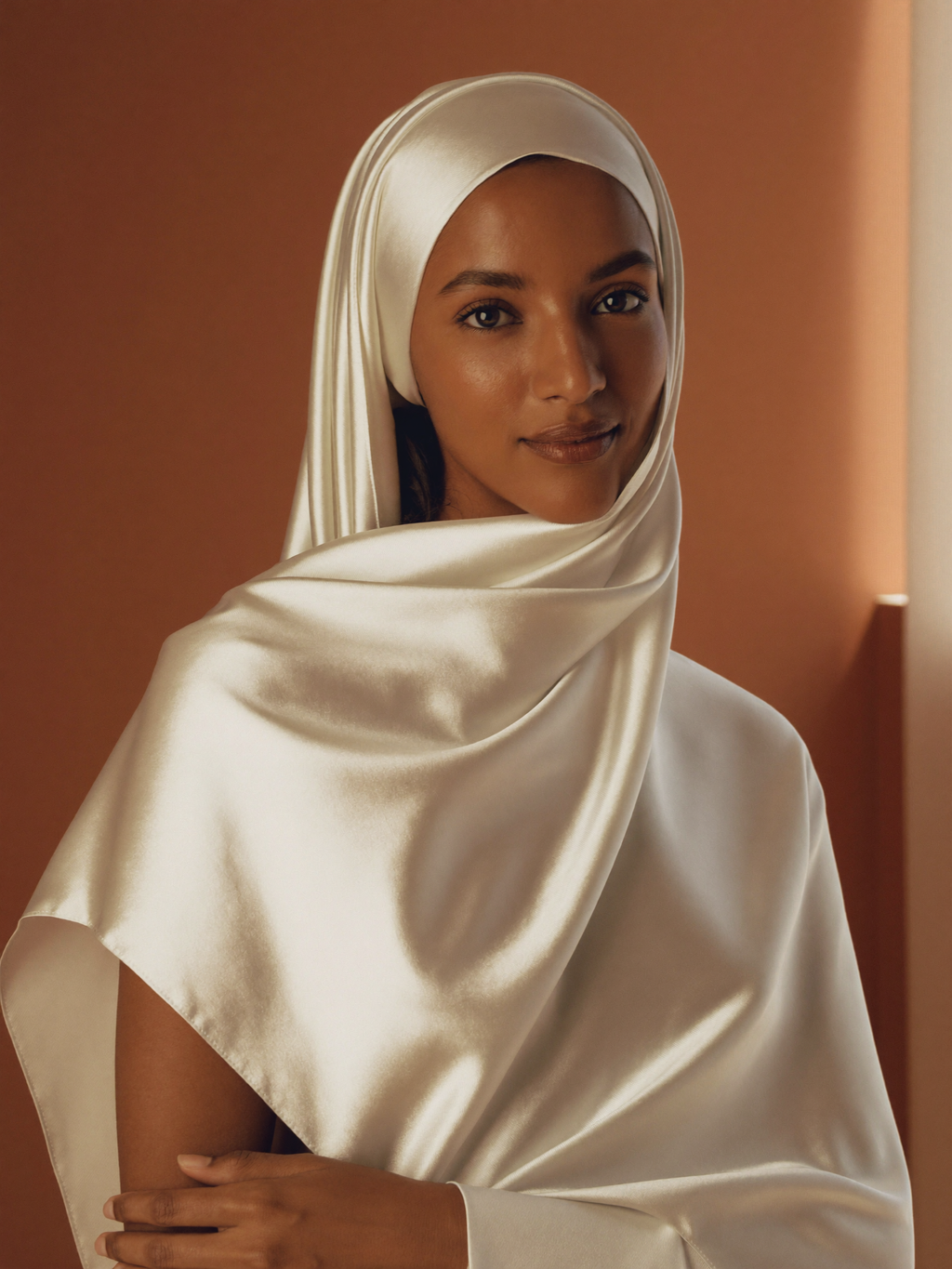 Silk Crêpe Hijab worn by Fatima, ivory