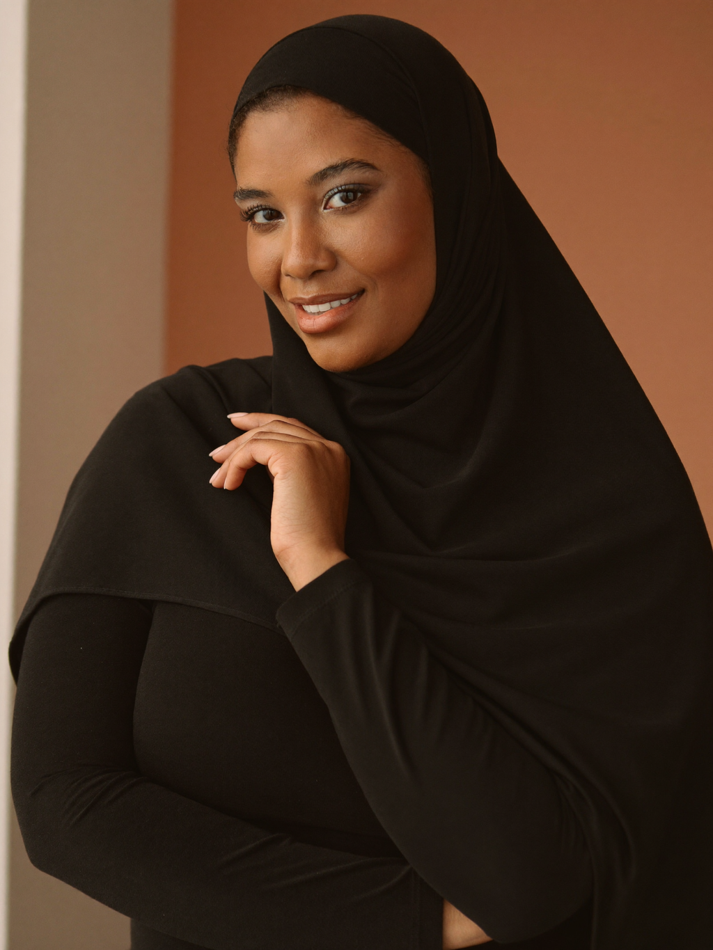 Modal Hijab Monochrome worn by Khadija, black