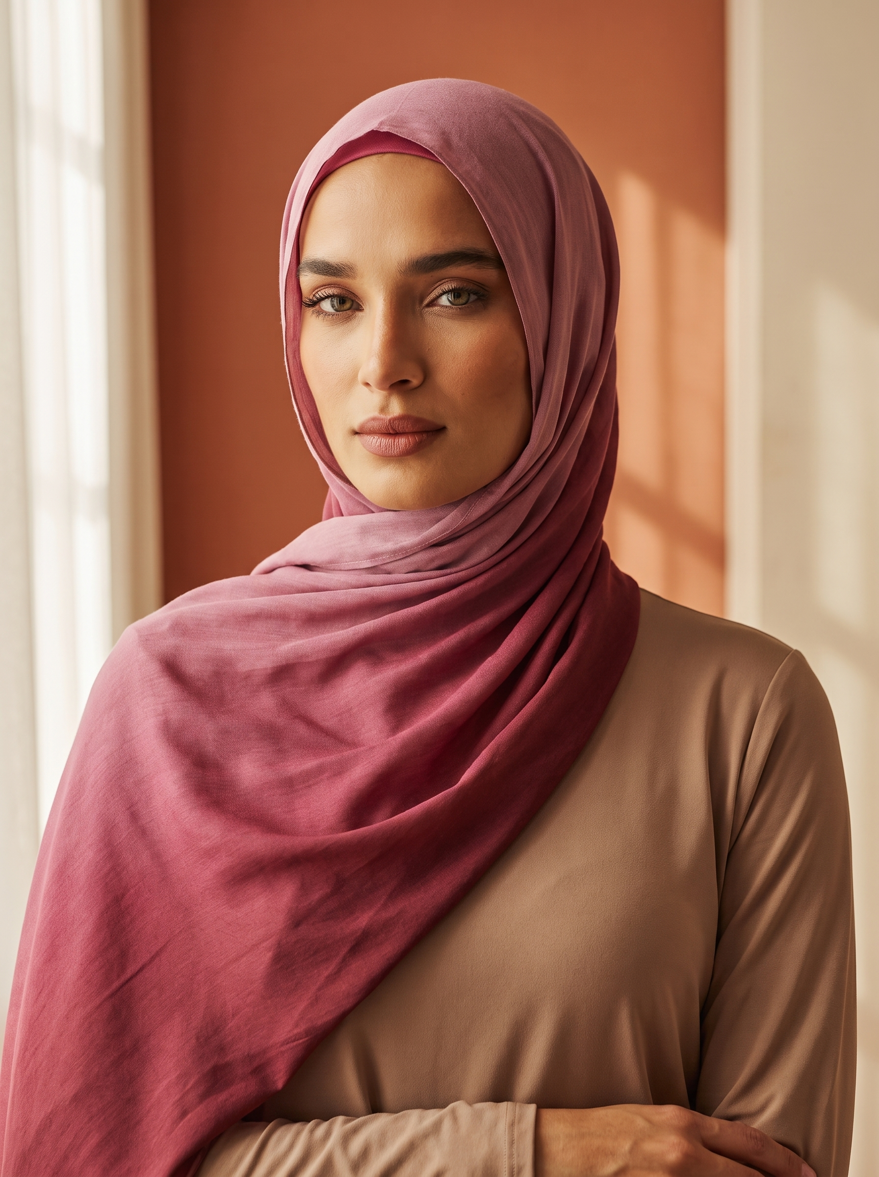 Hand-painted gradient scarf worn by Amina