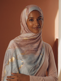 Watercolor hijab worn by Fatima